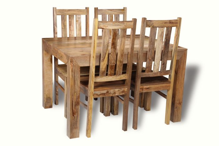 Acre & Artisan Light Solid Wood 120Cm Dining Table 4 Solid Wood Chairs