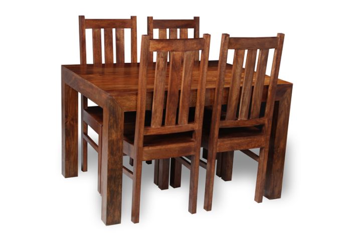 Acre & Artisan Solid Wood 120Cm Dining Table 4 Solid Wood Chairs