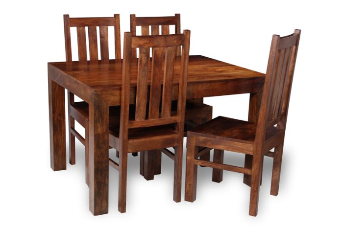 Acre & Artisan Solid Wood 120Cm Dining Table 4 Solid Wood Chairs