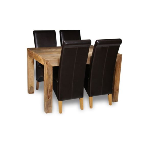Acre & Artisan Light Mango Wood 120Cm Dining Table 4 Rollback Chairs