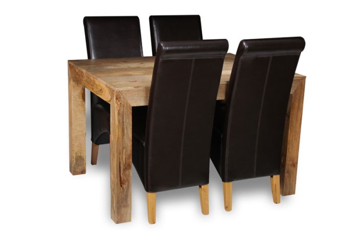 Acre & Artisan Light Solid Wood 120Cm Dining Table 4 Leather Rollback Chairs