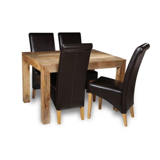 Acre & Artisan Light Mango Wood 120Cm Dining Table 4 Rollback Chairs
