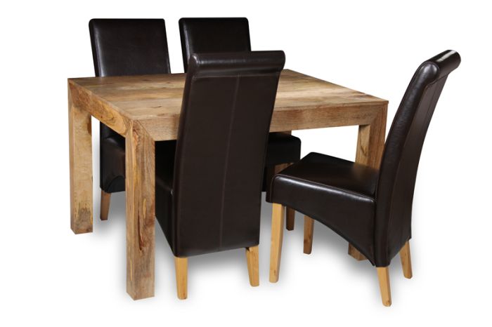 Acre & Artisan Light Solid Wood 120Cm Dining Table 4 Leather Rollback Chairs