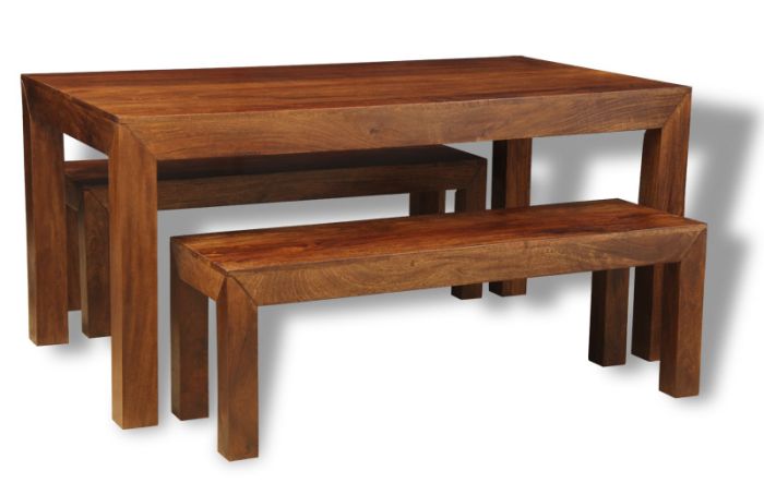 Acre & Artisan Solid Wood 160Cm Dining Table 2 Solid Wood Benches
