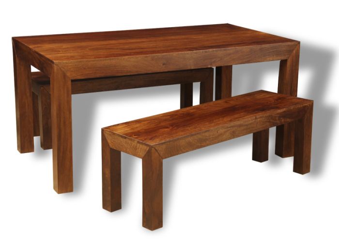 Acre & Artisan Solid Wood 160Cm Dining Table 2 Solid Wood Benches