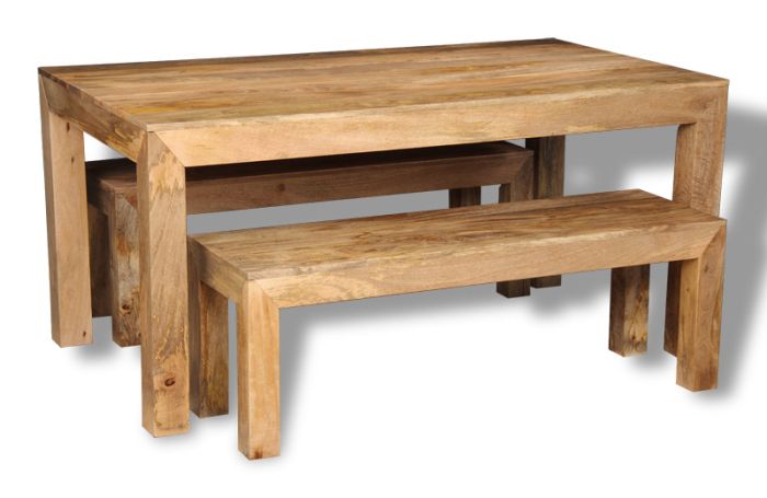 Acre & Artisan Light Solid Wood 160Cm Dining Table 2 Medium Benches