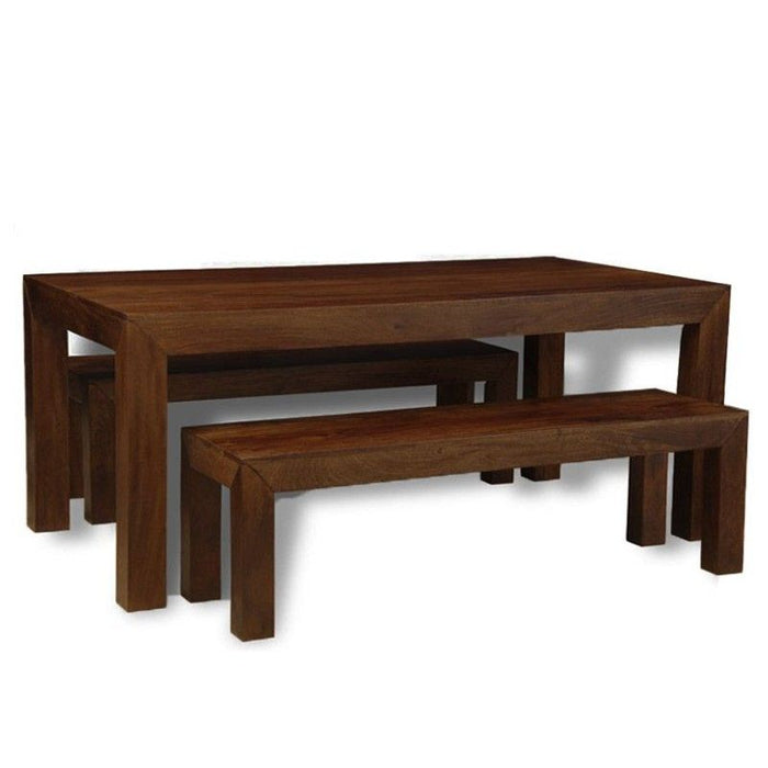 Mango Wood 180cm Dining Table & 2 150cm Benches - In Stock