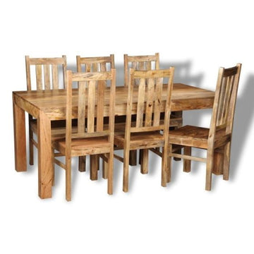 Light Mango Wood 180cm Dining Table & 6 Mango Wood Chairs