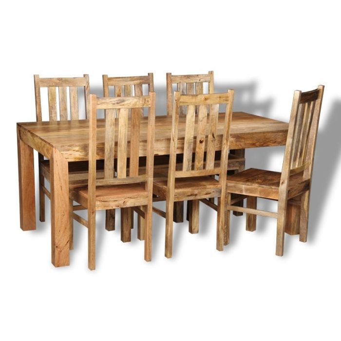 Light Mango Wood 180cm Dining Table & 6 Mango Wood Chairs - In Stock