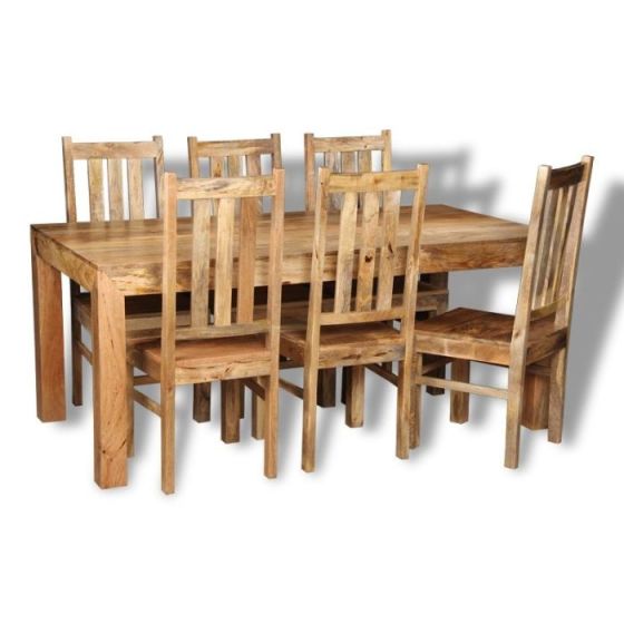 Acre & Artisan Light Mango Wood 180Cm Dining Table 6 Mango Wood Chairs