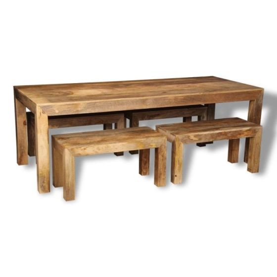 Acre & Artisan Light Mango Wood 220Cm Dining Table 4 Small Benches (90cm)