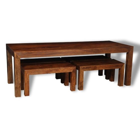 Acre & Artisan Solid Wood 220Cm Dining Table 4 Small Benches (90cm)