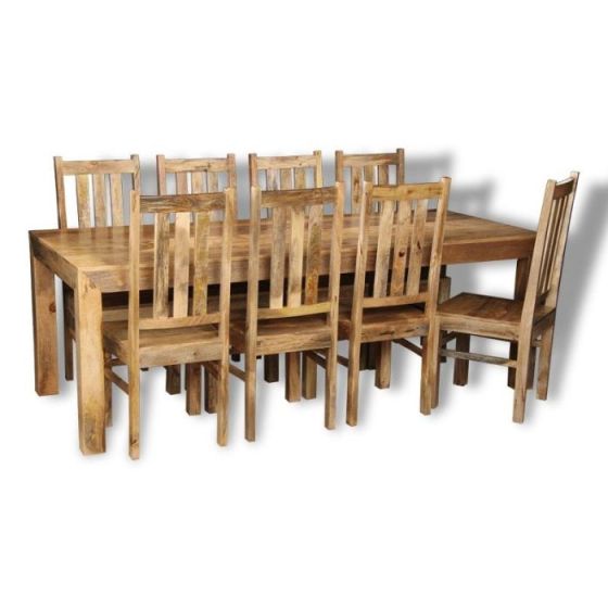 Acre & Artisan Light Mango Wood 220Cm Dining Table 8 Mango Wood Chairs