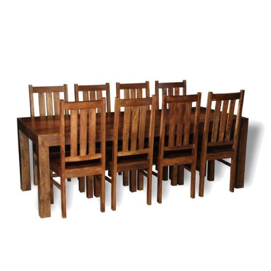 Acre & Artisan Solid Wood 220Cm Dining Table 8 Solid Wood Chairs