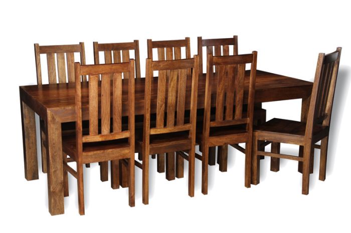 Acre & Artisan Solid Wood 220Cm Dining Table 8 Solid Wood Chairs