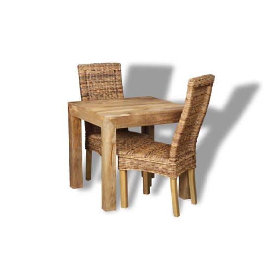 Acre & Artisan Light Mango Wood 80Cm Dining Table 2 Rattan Chairs