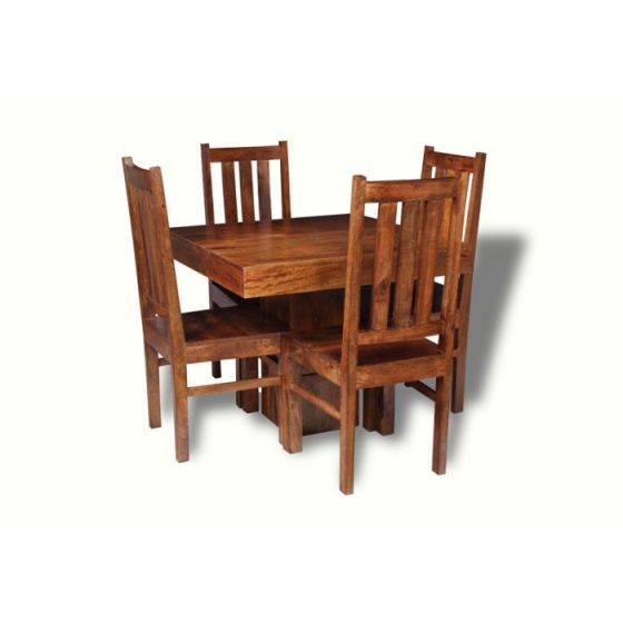 Acre & Artisan Small Solid Wood Cube Dining Table 4 Solid Wood Dining Chairs In Stock (90cm)