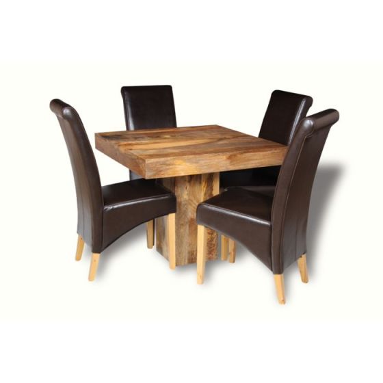 Acre & Artisan Light Mango Wood 90Cm Cube Dining Table 4 Rollback Chairs