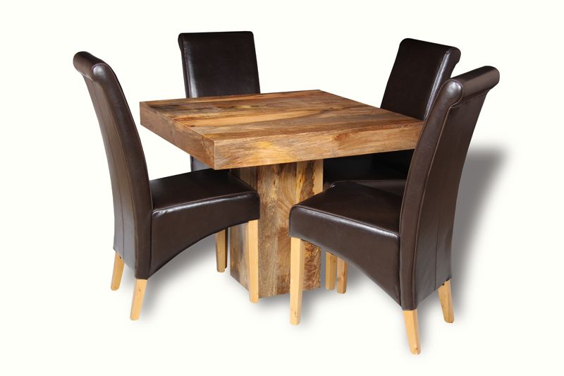 Light Dakota 90cm Cube Dining Table & 4 Rollback Leather Chairs - In Stock