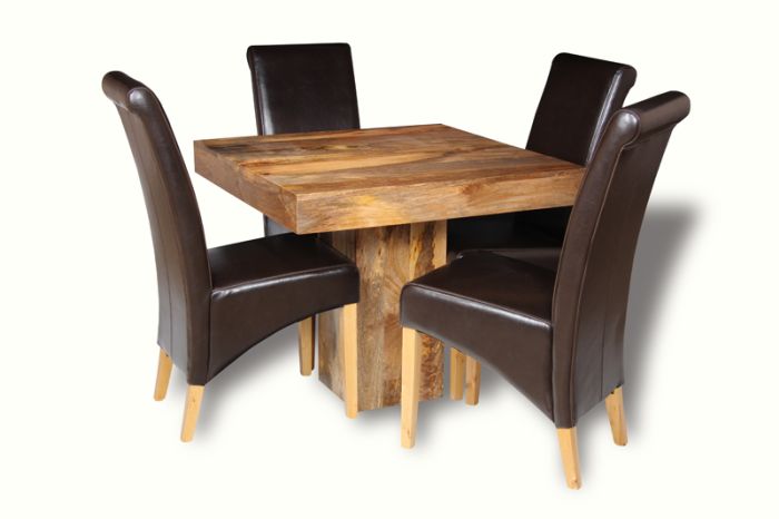 Acre & Artisan Light Solid Wood 90Cm Cube Dining Table 4 Rollback Chairs