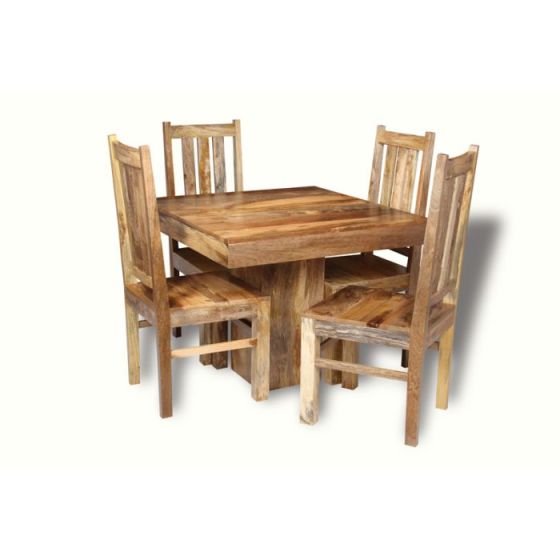 Acre & Artisan Mango Wood 90Cm Cube Dining Table 4 Mango Wood Chairs