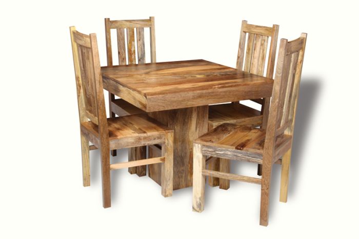 Acre & Artisan Light Solid Wood 90Cm Cube Dining Table 4 Solid Wood Chairs