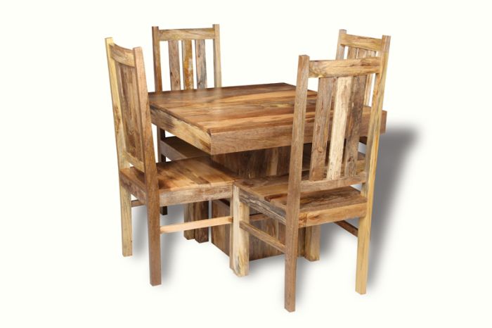 Acre & Artisan Light Solid Wood 90Cm Cube Dining Table 4 Solid Wood Chairs