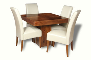 Small Acre & Artisan Premium 90cm Cube Dining Table & 4 Madrid Leather Chairs (3 Colours)