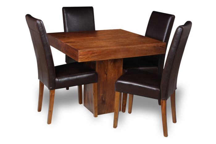 Acre & Artisan Small Solid Wood Cube Dining Table 4 Barcelona Leather Chairs (90cm)