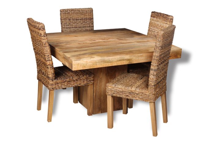 Acre & Artisan Light Solid Wood 120Cm Cube Dining Table 4 Rattan Chairs 32L 4Bl