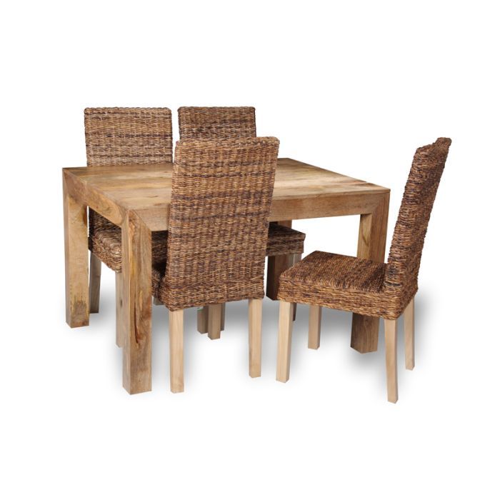 Light Mango Wood 120cm Dining Table & 4 Rattan Chairs - In Stock