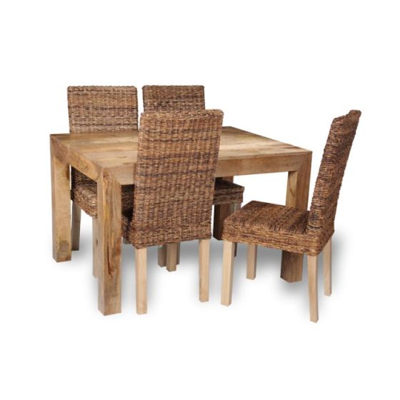 Acre & Artisan Light Mango Wood 120Cm Dining Table 4 Rattan Chairs