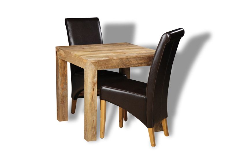 Light Dakota 80cm Dining Table & 2 Rollback Leather Dining Chairs - In Stock