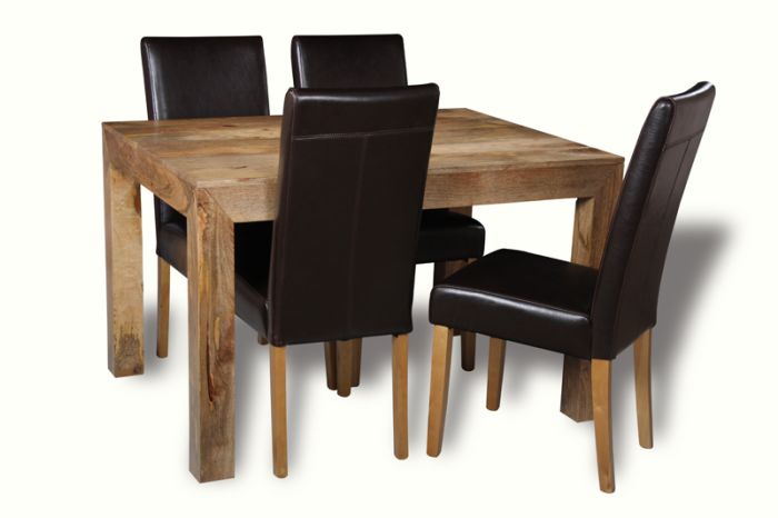 Acre & Artisan Light Solid Wood 120Cm Dining Table 4 Leather Chairs