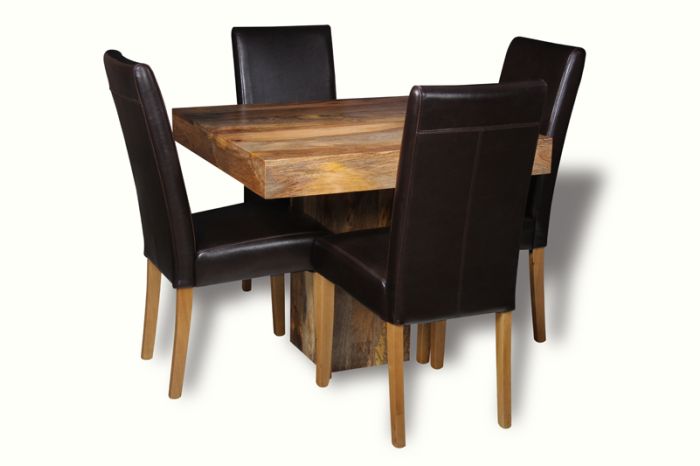 Acre & Artisan Light Solid Wood 90Cm Cube Dining Table 4 Leather Chairs