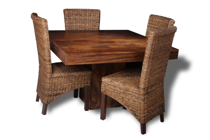Acre & Artisan Solid Wood Cube Dining Table 4 Rattan Chairs (120cm)
