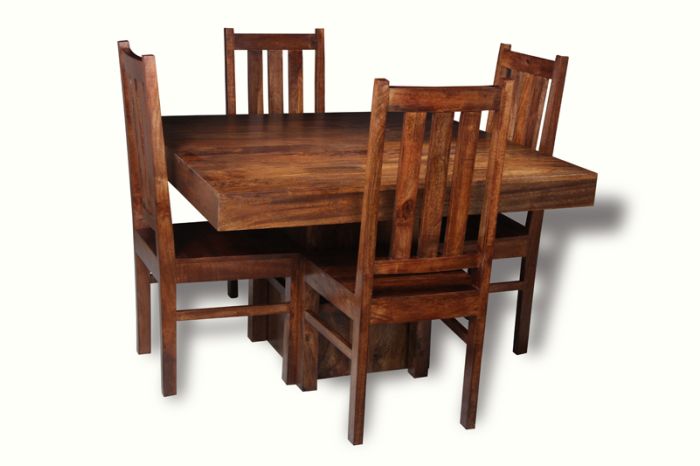 Acre & Artisan Solid Wood Cube Dining Table 4 Solid Wood Chairs