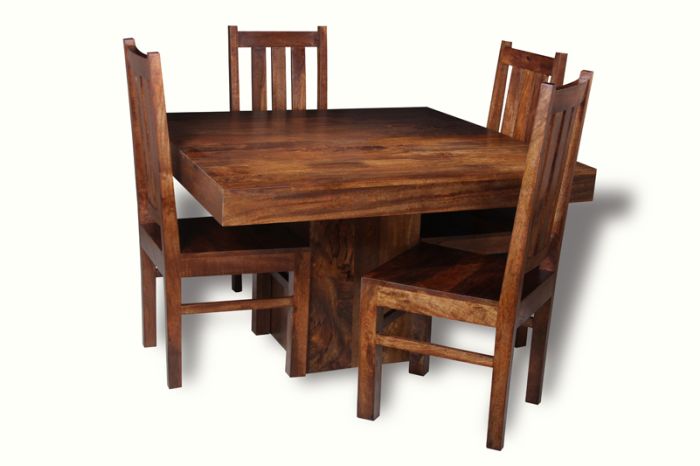 Acre & Artisan Solid Wood Cube Dining Table 4 Solid Wood Chairs
