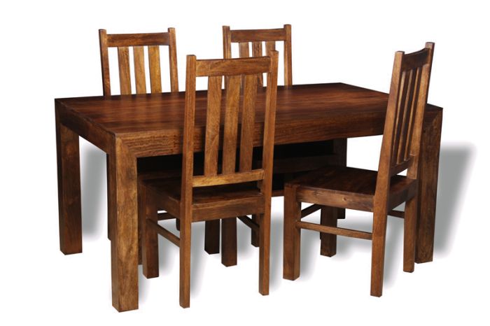 Acre & Artisan Solid Wood 160Cm Dining Table 4 Solid Wood Chairs