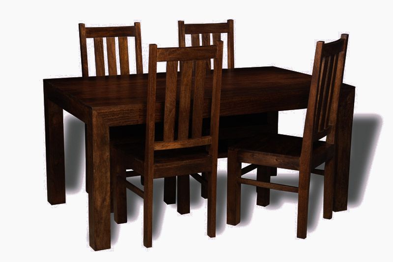 Mango Wood Walnut 160cm Dining Table & 4 Chairs - In Stock