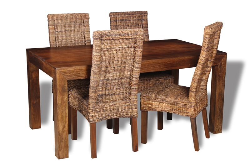 Dakota 160cm Dining Table & 4 Rattan Chairs 3 Styles - In Stock