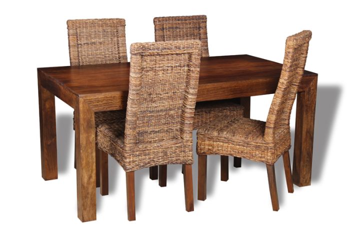 Acre & Artisan Solid Wood 160Cm Dining Table 4 Rattan Chairs 30N 4Bd