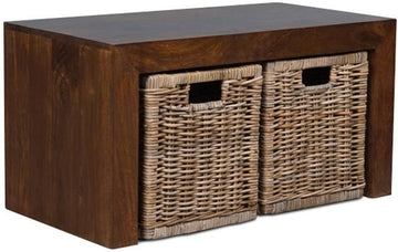 Acre & Artisan Premium Mango Wood 85cm Coffee Table with 2 Rattan Baskets