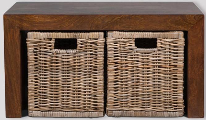 Dakota Mango Wood 85cm Coffee Table with 2 Rattan Baskets - Last One Remaining