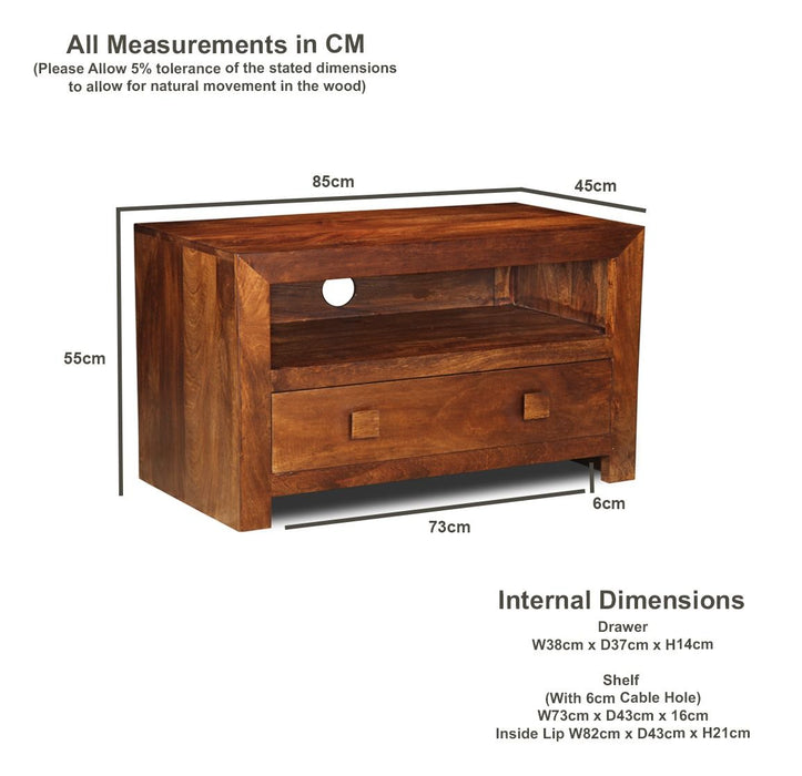 Dakota Mango Wood 85cm 1 Drawer TV Unit - In Stock