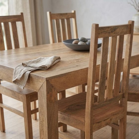 Acre & Artisan Solid Wood Light 160Cm Dining Table 4 Solid Wood Chairs