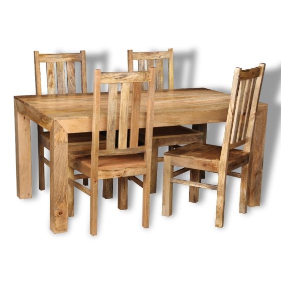Acre & Artisan Solid Wood Light 160Cm Dining Table 4 Solid Wood Chairs