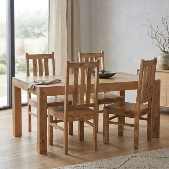 Acre & Artisan Solid Wood Light 160Cm Dining Table 4 Solid Wood Chairs