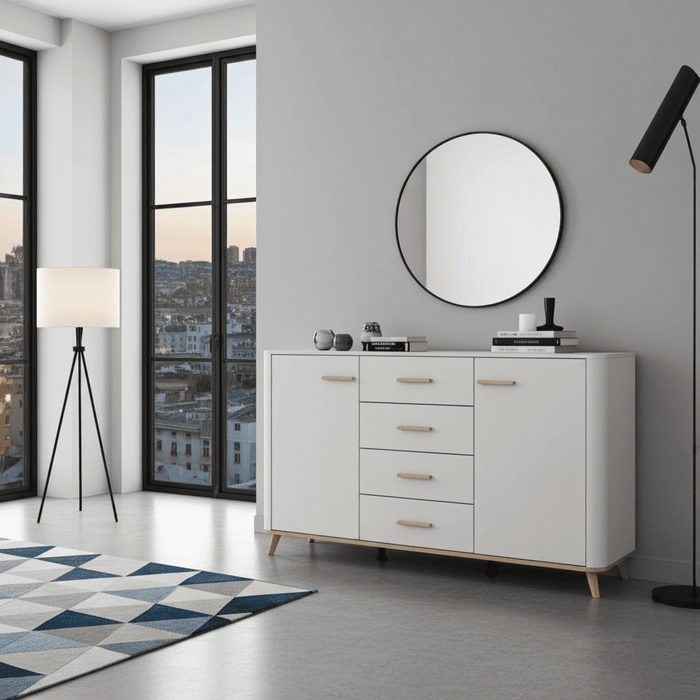 Cashmere & Oak Effect 154cm 2-Door 4-Drawer Sideboard
