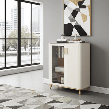 Amos Mann Cashmere And Oak Effect Low 2 Door Display Cabinet